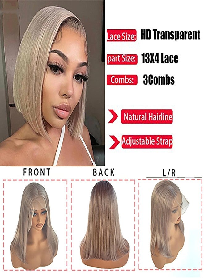 Smavida Ash Blonde HD Transparent Blunt Cut Ash Blonde Bob Wig Human Hair Pre Plucked 13x4 Blonde Lace Front Wigs with Baby Hair Hairline 100% Unprocessed Human Virgin Hair Glueless Bob Wigs - Image 4